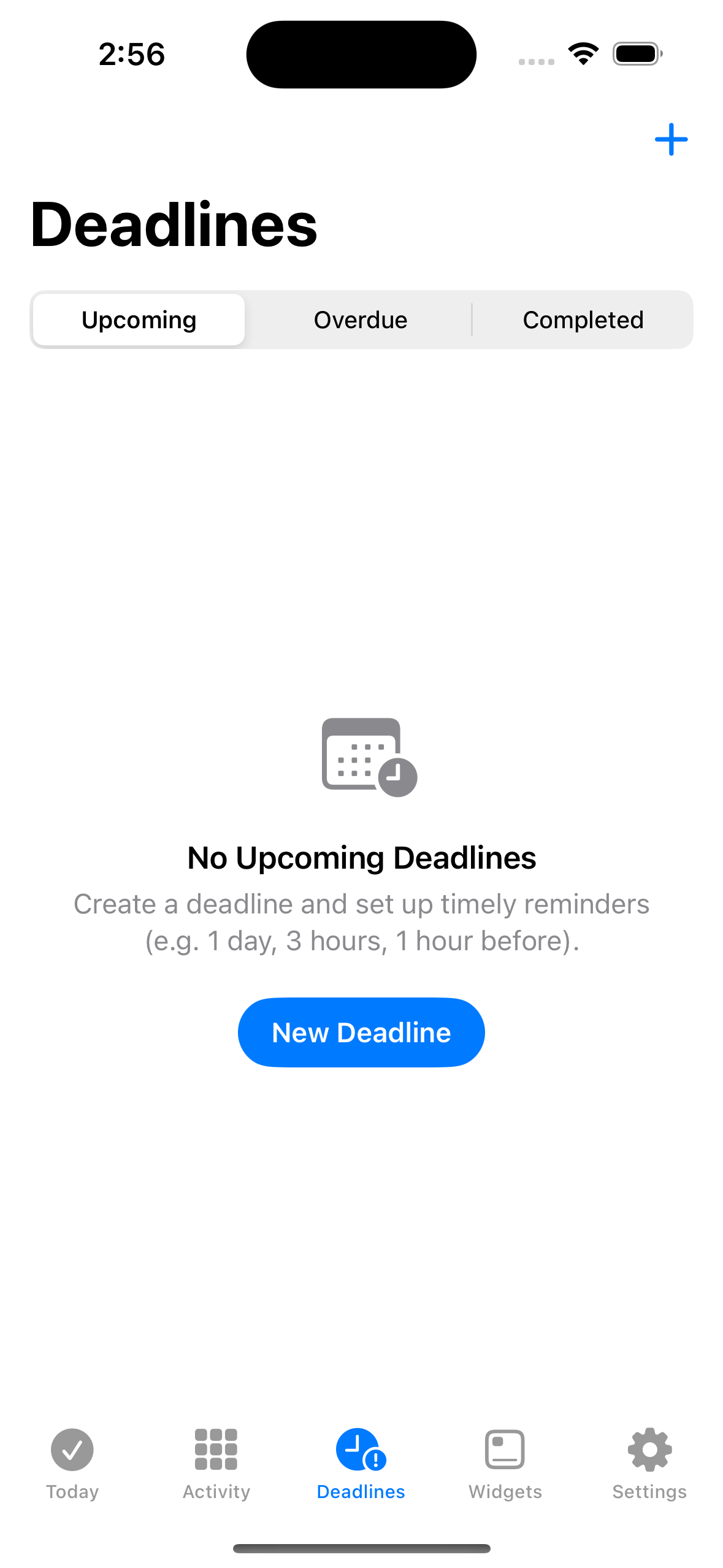 Deadlines with upcoming and overdue items